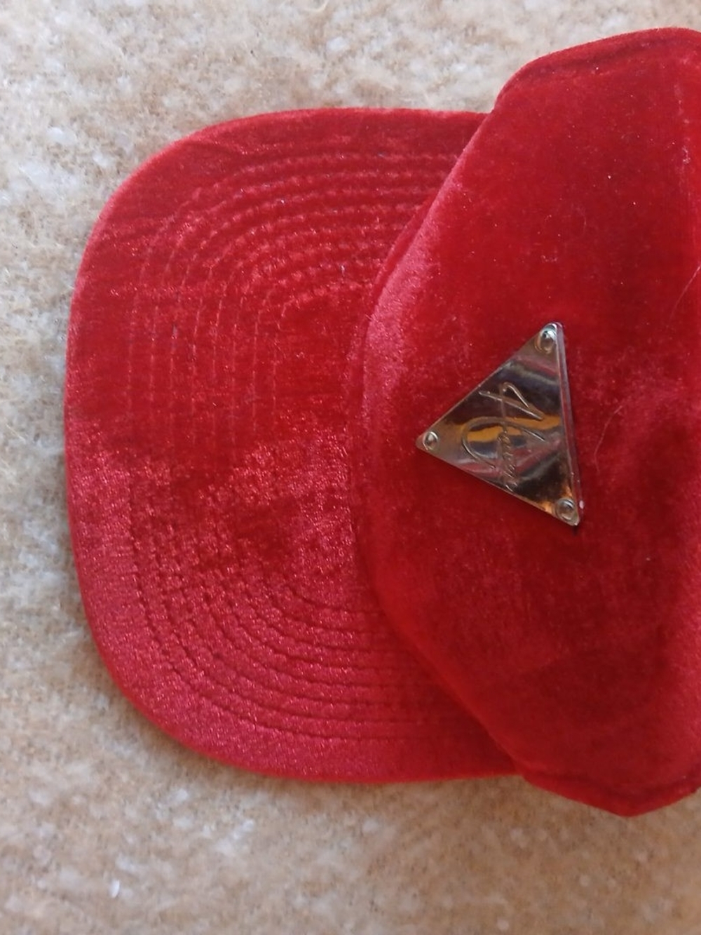 Red Velvet/Velour Baseball Cap with Metal Triangle Accent - Hater